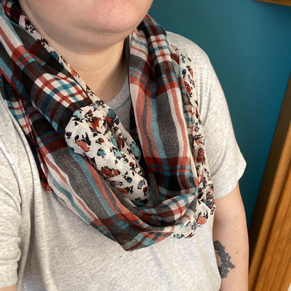 Maurices Plaid/Floral Infinity Scarf